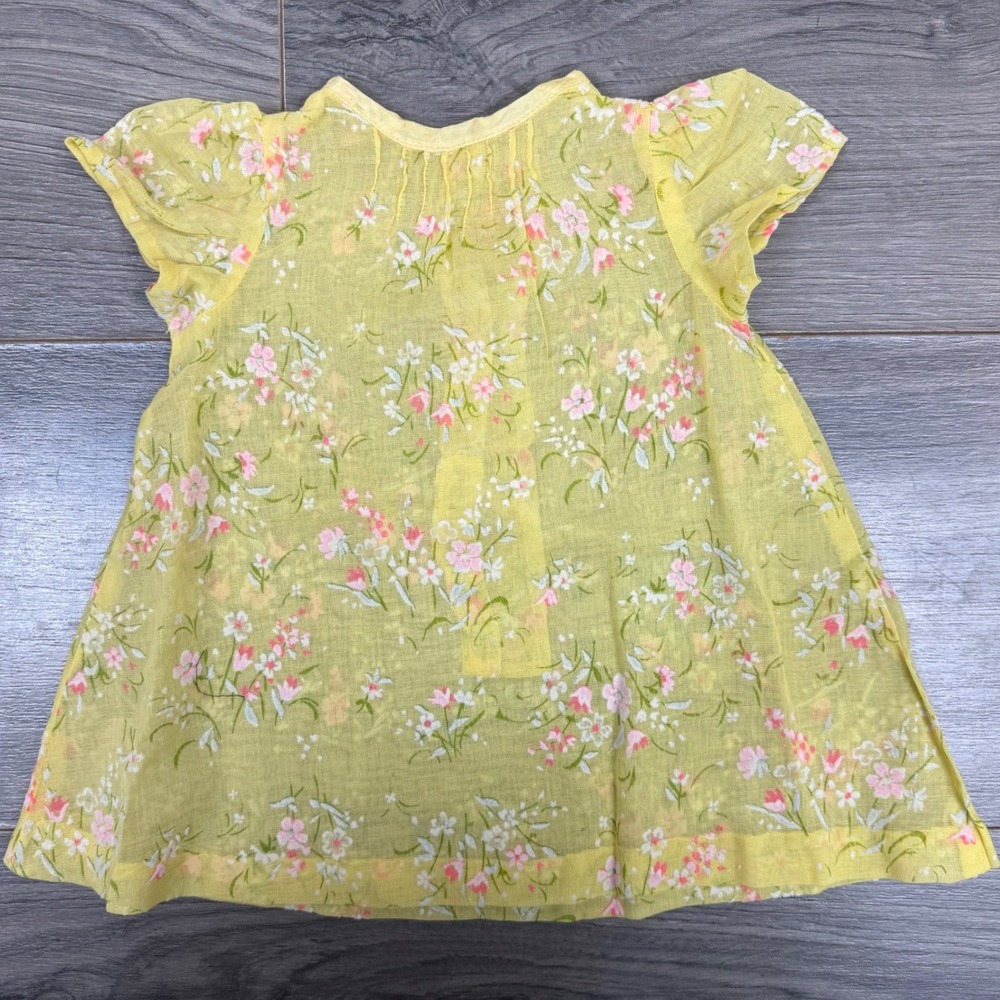 Handmade Sheer Vintage Baby Dress 3-6M Yellow Floral Flutter Sleeve Cottagecore
